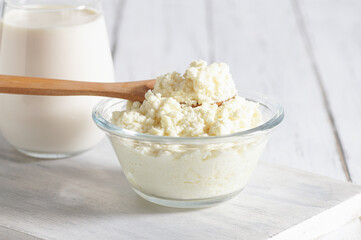 Organic Cow or buffalo colostrum, cooked and uncooked in glass bowl, strengthens the immune system