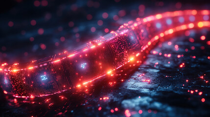 Fototapeta premium Colorful glowing neon snake design on a dark textured background at night. Generative AI