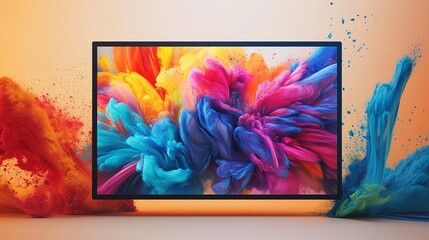 Flat Screen with Vibrant Color Burst and 'World Television Day' in Swirling, Playful Lettering