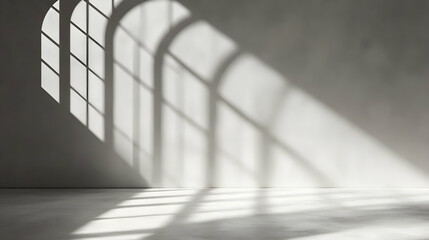 Obraz premium Soft Light and Shadow Play in Minimalist Space with Architectural Features Casting Intricate Patterns on the Concrete Floor for Modern Aesthetic Design