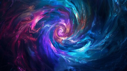 Celestial neon swirls on a dark background, Centralized white space for text