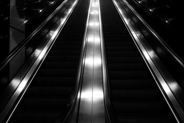 Obraz premium Treppe Rolltreppe zur U-Bahn in Düsseldorf in schwarz-weiß