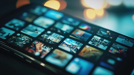 A smartphone displaying a photo gallery on its screen.