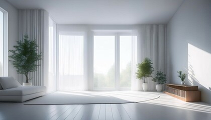 Fototapeta premium spacious white room with abundant natural light from window minimalist decor