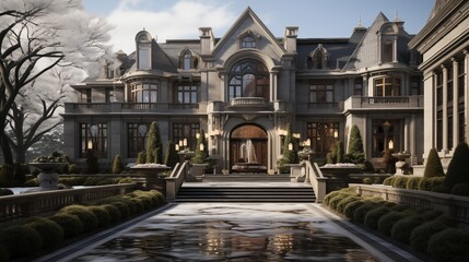 Fototapeta premium Elegant mansion with a grand entrance and marble