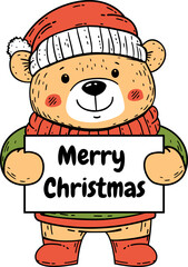 Cheerful Bear in Christmas Outfit