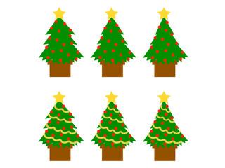 シンプルなクリスマスツリー6セット：金モール＆赤オーナメント