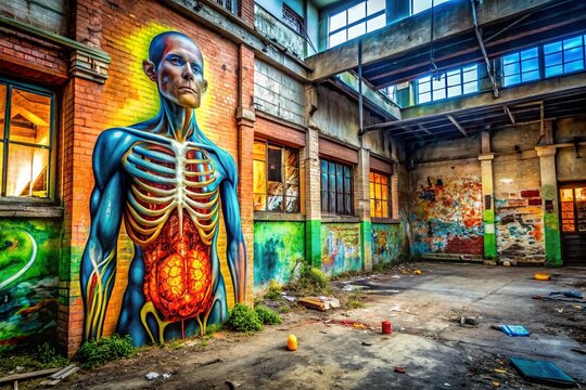Urban Exploration Photography showcasing the medical and personal aspects of hiatal hernia, featuring anatomical imagery, urban settings, and health awareness themes.