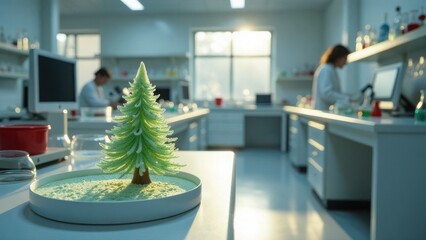 Christmas tree in the biochemistry lab sunny day