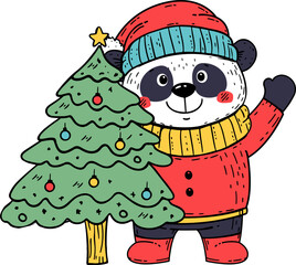 Cheerful Panda in Christmas Outfit