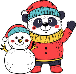 Cheerful Panda in Christmas Outfit