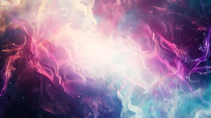 Obraz premium Celestial neon waves on a dark background, Spacious white space in the center