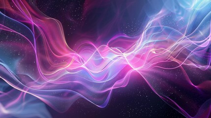 Fototapeta premium Celestial neon waves on a dark background, Spacious white space in the center