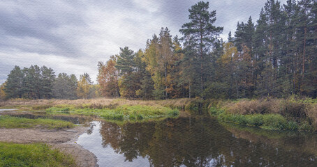 Calm river with trees in the background