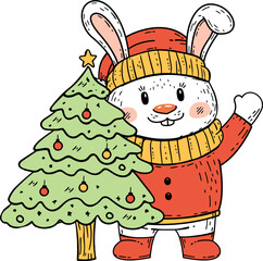 Cute Christmas Bunny Illustration