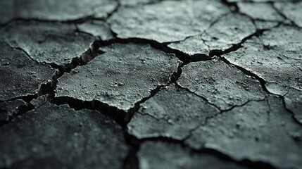 Obraz premium Close up of dry cracked earth with a rough texture. A sign of drought, desertification, and climate change