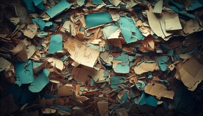 Torn paper scraps in rectangular shapes stacked loosely