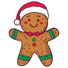 Fototapeta premium Cute Gingerbread Man in Christmas Hat Illustration