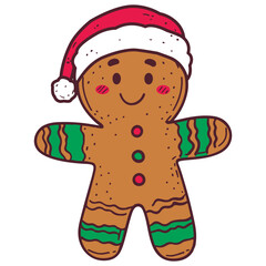 Cute Gingerbread Man in Christmas Hat Illustration