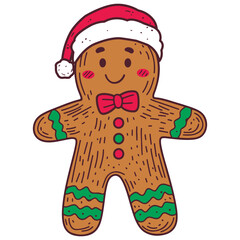 Cute Gingerbread Man in Christmas Hat Illustration