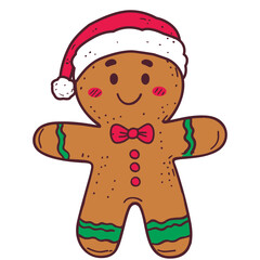 Cute Gingerbread Man in Christmas Hat Illustration