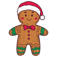 Cute Gingerbread Man in Christmas Hat Illustration