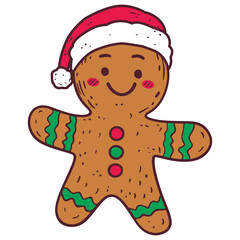 Cute Gingerbread Man in Christmas Hat Illustration