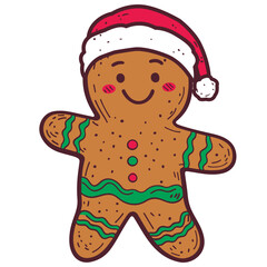 Cute Gingerbread Man in Christmas Hat Illustration