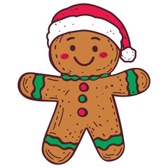 Cute Gingerbread Man in Christmas Hat Illustration