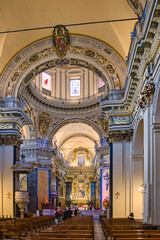 Interior of the Cathedral Sainte Raparate and Place Rossetti Square in Nice, France
