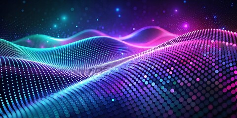 Abstract Dot Background with Smooth Wave Texture for Technological Cyberspace, Perfect for Modern Digital Designs and Futuristic Concepts, Featuring Left Positioned Main Subject and Copy Space