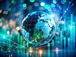 Abstract Global Finance Logo with Economic Diagrams and Information Charts in a Bokeh Effect for Modern Business Design and Branding Solutions