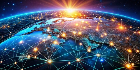 Abstract Global Social Network Data Security Connection Business Technology Concept Background Depicting Connectivity, Digital Networks, and Security in a Modern Business Environment