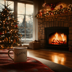 Christmas tree by the fireplace in the midst of winter 
