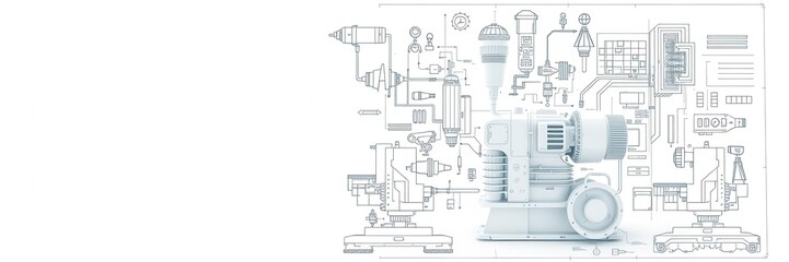 A digital rendering of a blueprint effect generator creating intricate technical designs, generator, innovation