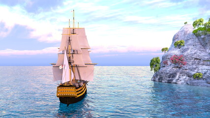 帆船　3DCGレンダリング © tsuneomp