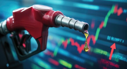 Fototapeta premium gasoline petroleum fuel nozzle with blurred background of oil price graph of the energy market business on a global industrial.