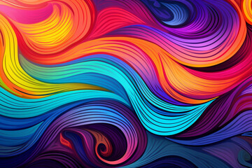 Obraz premium Psychedelic Wave Pattern with Vibrant Colors and Fluid, Dynamic Curves, Creating a Hypnotic, Trippy Visual Experience Inspired by Retro Art