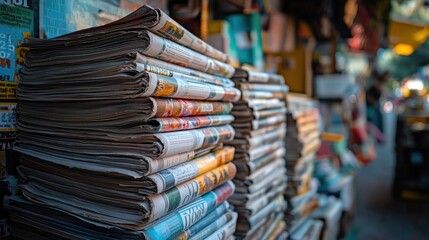 Stack of Newspapers at a News Stand