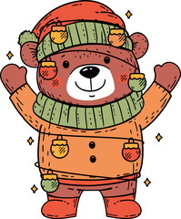 Cute Bear Holding Merry Christmas Sign