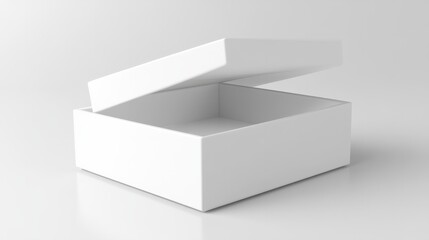 A rectangular, glossy white gift box, displayed with the lid slightly open on a smooth white surface