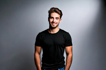 Fototapeta premium Smiling Man in Black T-Shirt