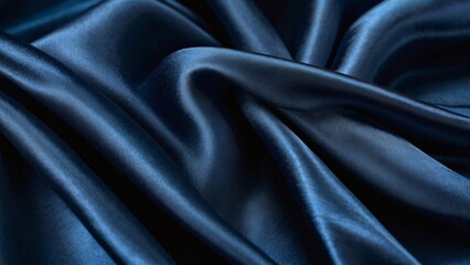 Fototapeta premium Dark Blue Satin Fabric in Sensual Flowing Folds, Captured with Moody Lighting and Rich Sheen V3