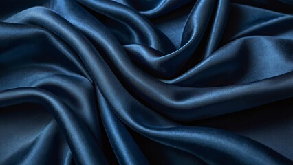 Fototapeta premium Dark Blue Satin Fabric in Sensual Flowing Folds, Captured with Moody Lighting and Rich Sheen V2