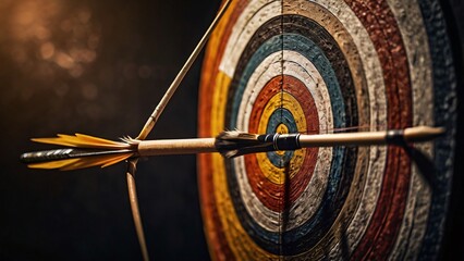 Dartboard with Precise Bullseye and Orange Dart, Capturing Focus, Achievement, and Competitive Spirit in High-Resolution, Dramatic Lighting V10