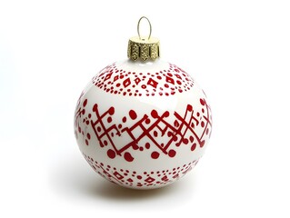 A Christmas ball with red snowflakes on it on white background