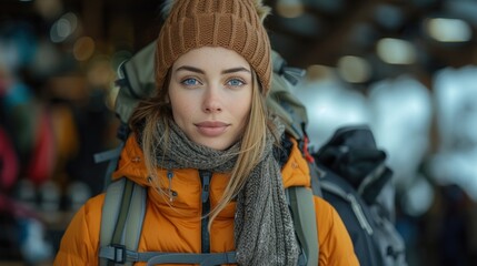 Obraz premium Young Female Customer Shopping for Outdoor Gear