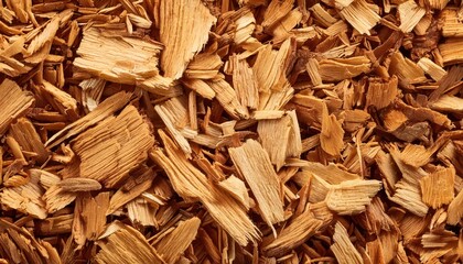 pile of woodchips, small chips and sticks of wood closeup texture macro
