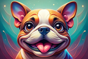 Adorable Bulldog Cartoon Illustration Perfect for Kids' Rooms and Pet Lovers, Featuring a Playful Expression and Bright Colors for Eye-Catching Décor and Merchandise