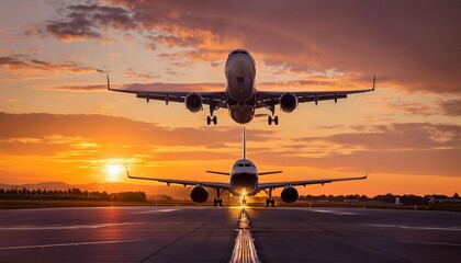 airplane at sunset